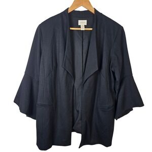 Chico's Black Open Front Blazer Jacket Size 1‎ Medium Bell Sleeve Career Casual